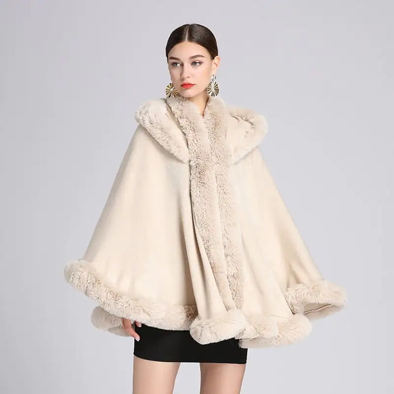 Rex Rabbit Fur Collar Hooded Shawl