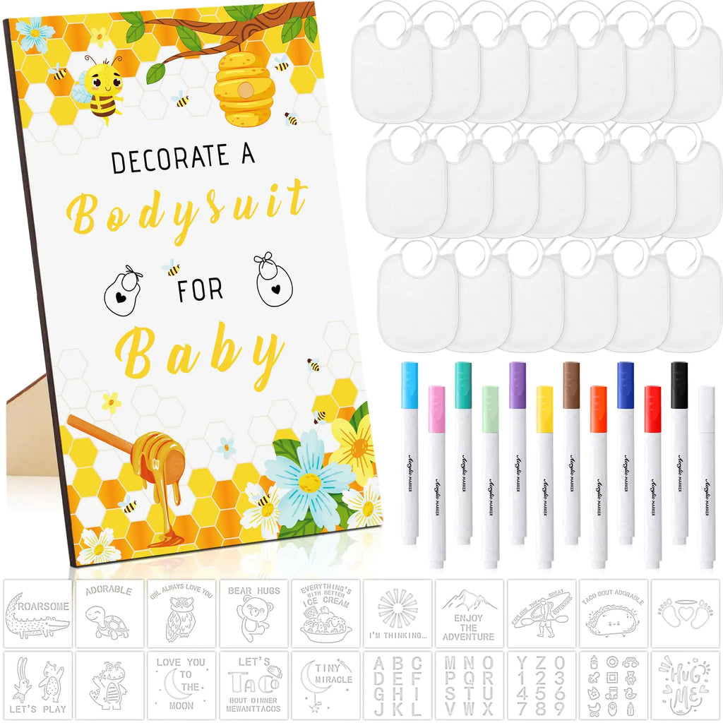 The Bib Boutique — Baby Shower Activity Set with Markers, Stencils & Game Sign