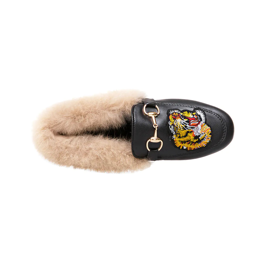 Women's Genuine Rabbit Fur Moccasins with Embroidery