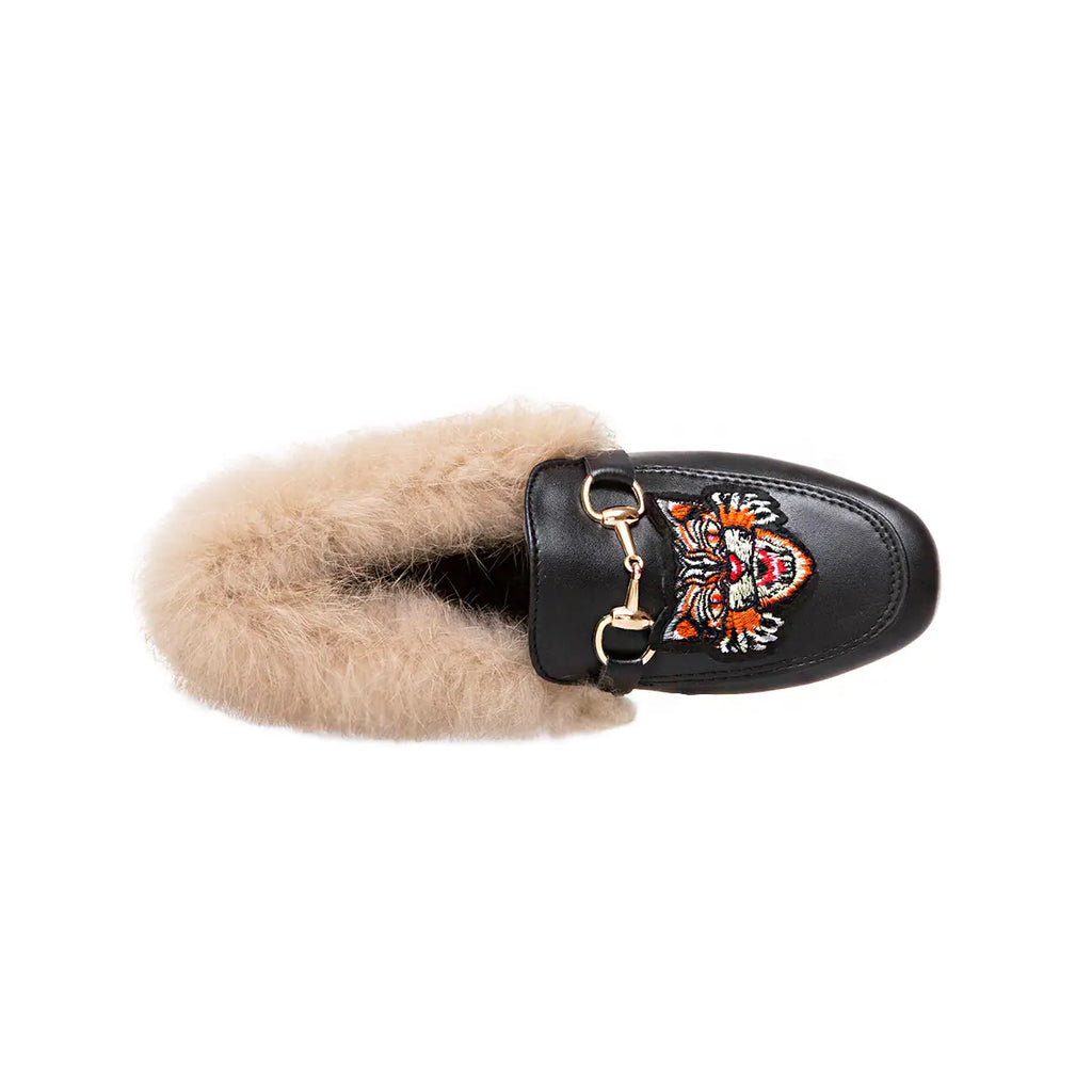 Women's Genuine Rabbit Fur Moccasins with Embroidery