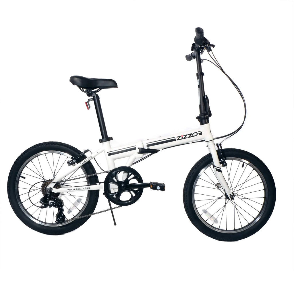 ZiZZO Campo 20 inch Folding Bike with 7-Speed Adjustable Stem Light Weight Frame (White)