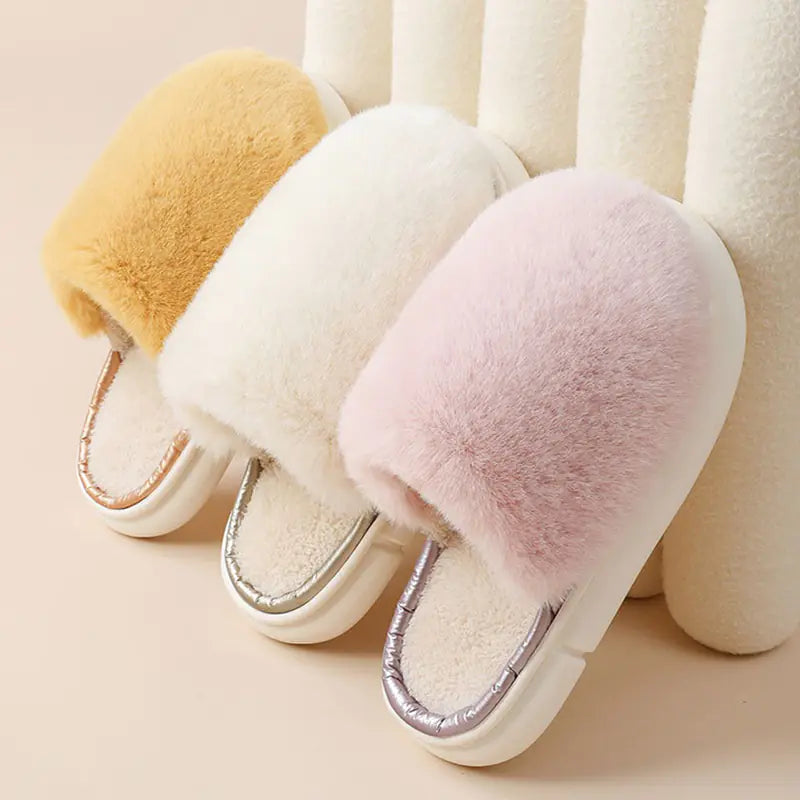 Fuzzy Winter Plush Rabbit Fur House Slippers