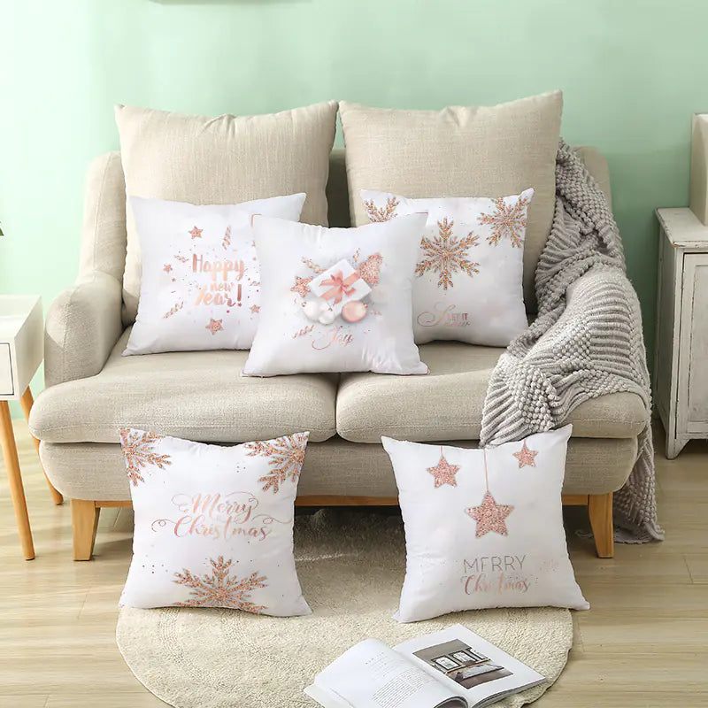 Peach Velvet Snowflake Cushion Cover
