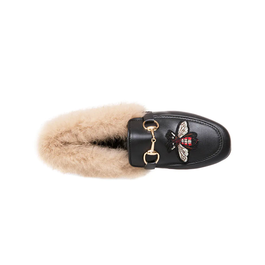 Women's Genuine Rabbit Fur Moccasins with Embroidery