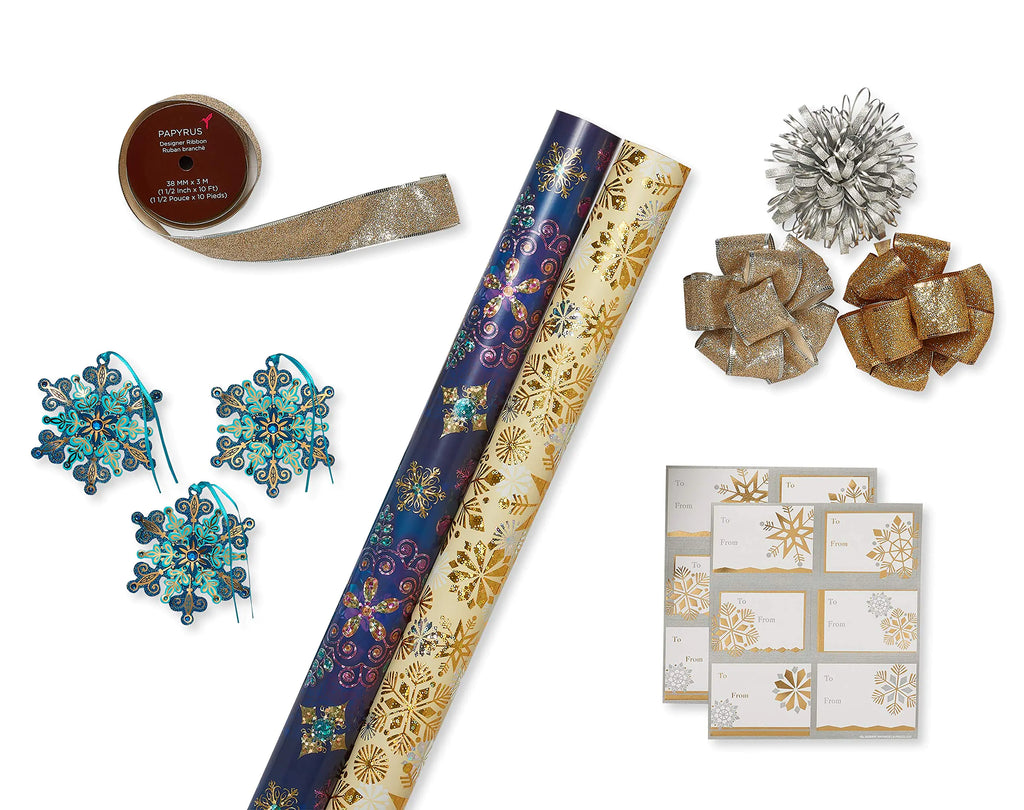 Holiday Sparkle Gift Wrap Bundle (2 Rolls, Accessories)