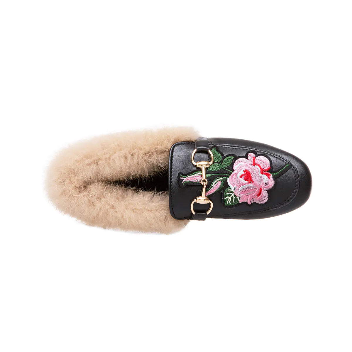 Women's Genuine Rabbit Fur Moccasins with Embroidery