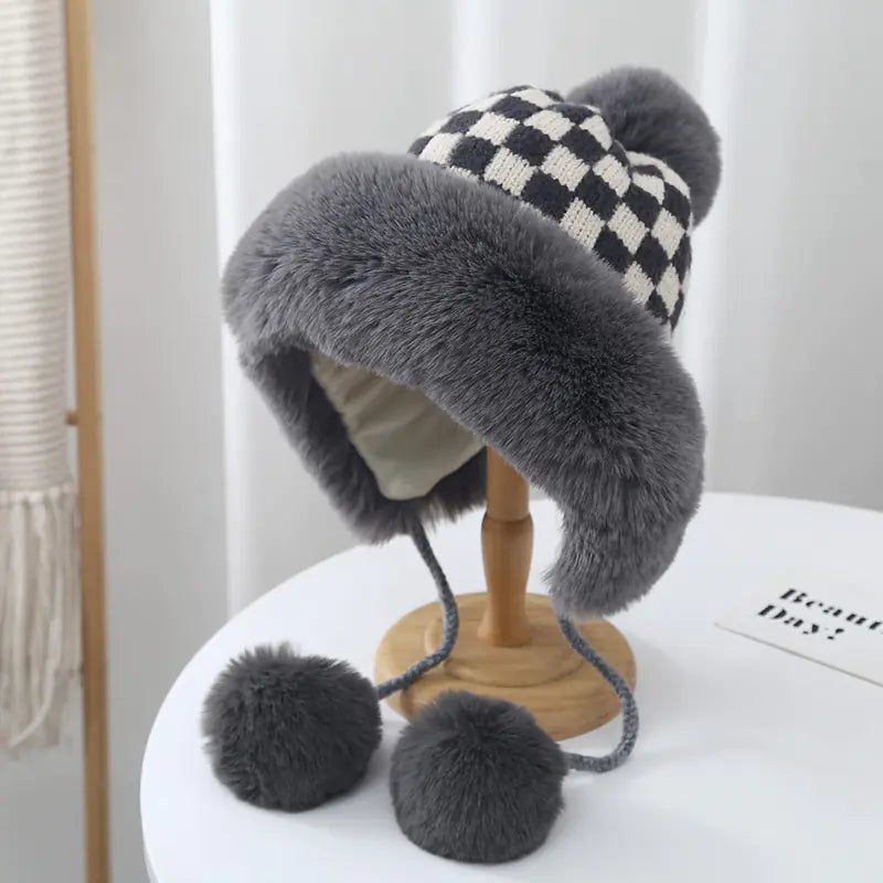 Checkerboard Fuzzy Lei Feng Hat