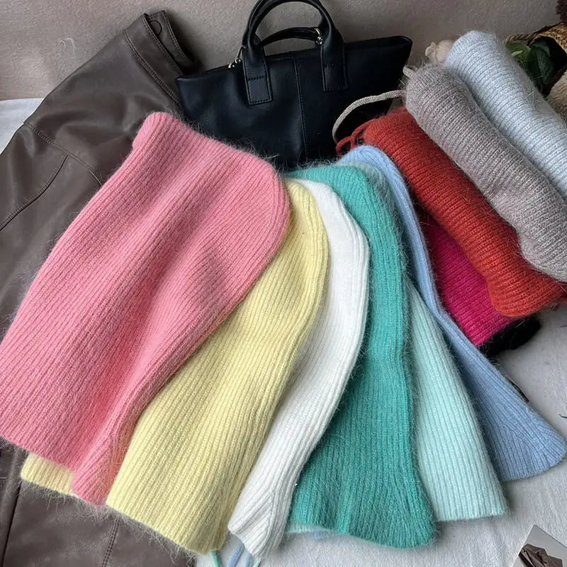 Long Rabbit Fur Scarf and Hat Set