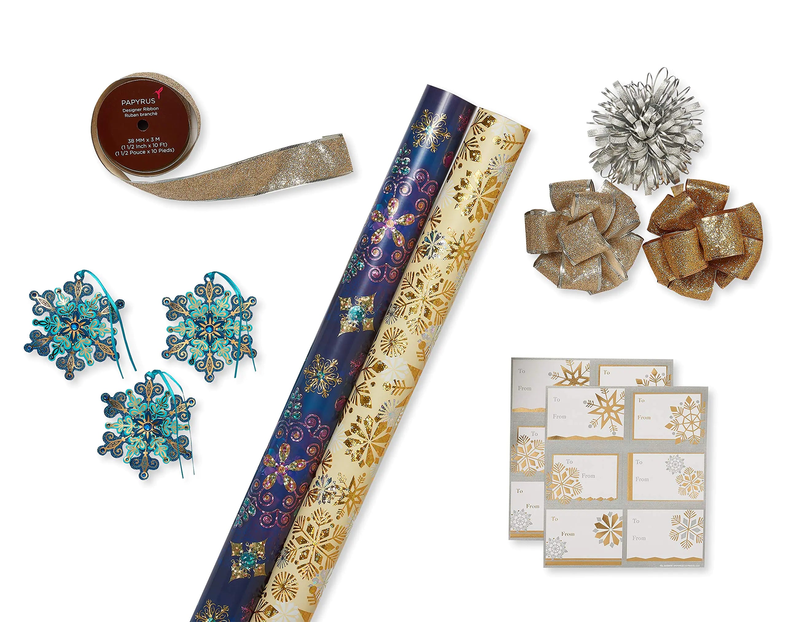 Holiday Sparkle Gift Wrap Bundle (2 Rolls, Accessories)