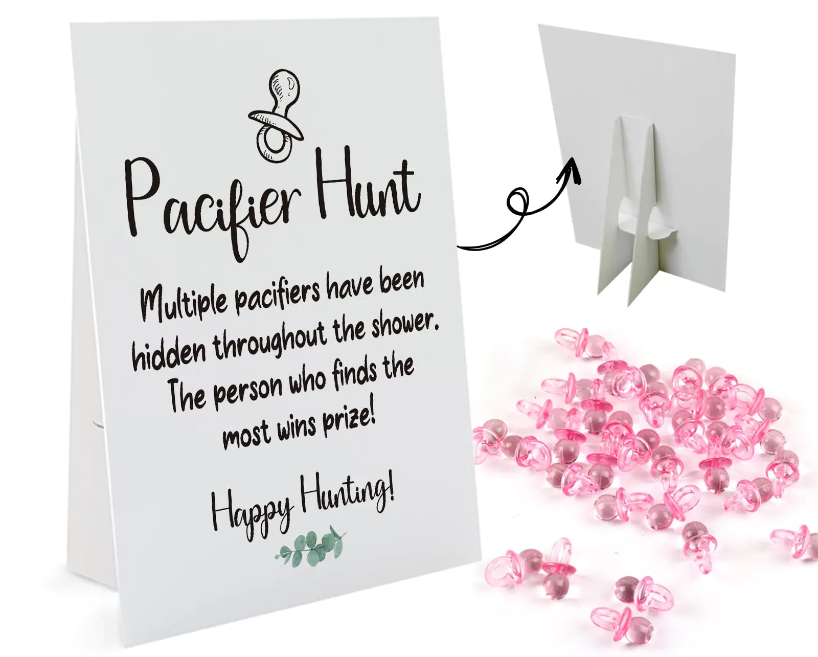 Pacifier Hunt Game Set — 8×10 Sign + 50 Mini Acrylic Pacifier