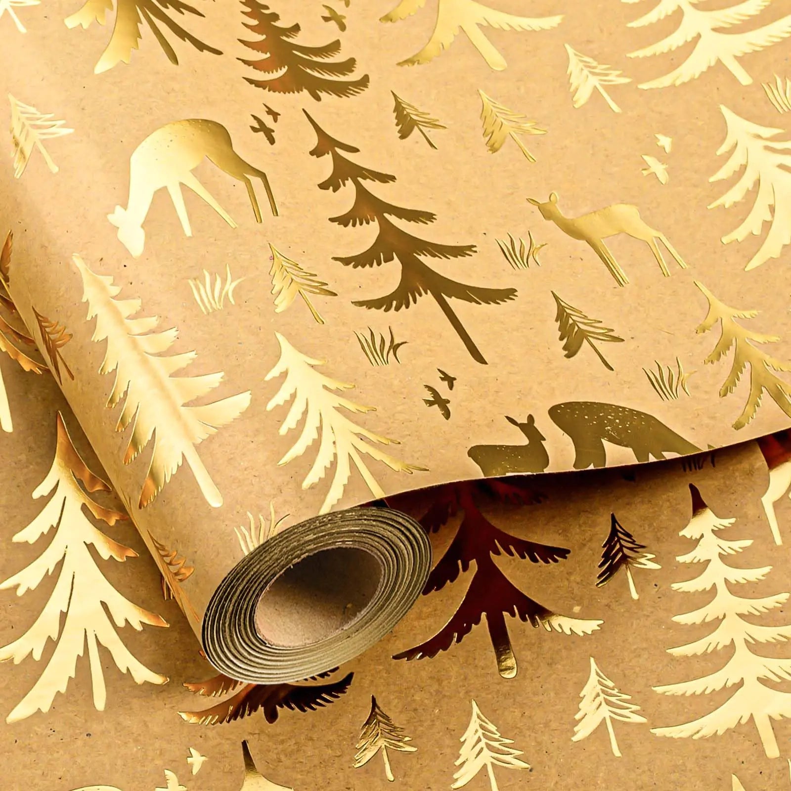 Golden Reindeer Kraft Gift Wrap
