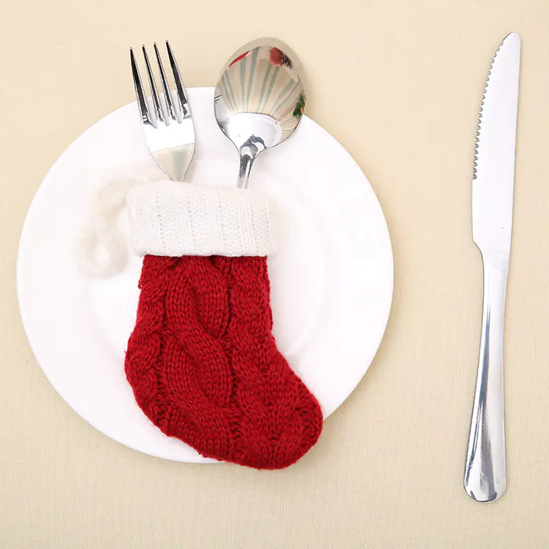 Festive Knit Stockings & Table Decor Set