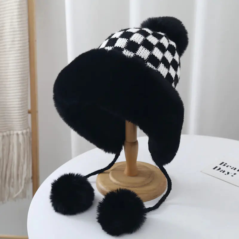Checkerboard Fuzzy Lei Feng Hat