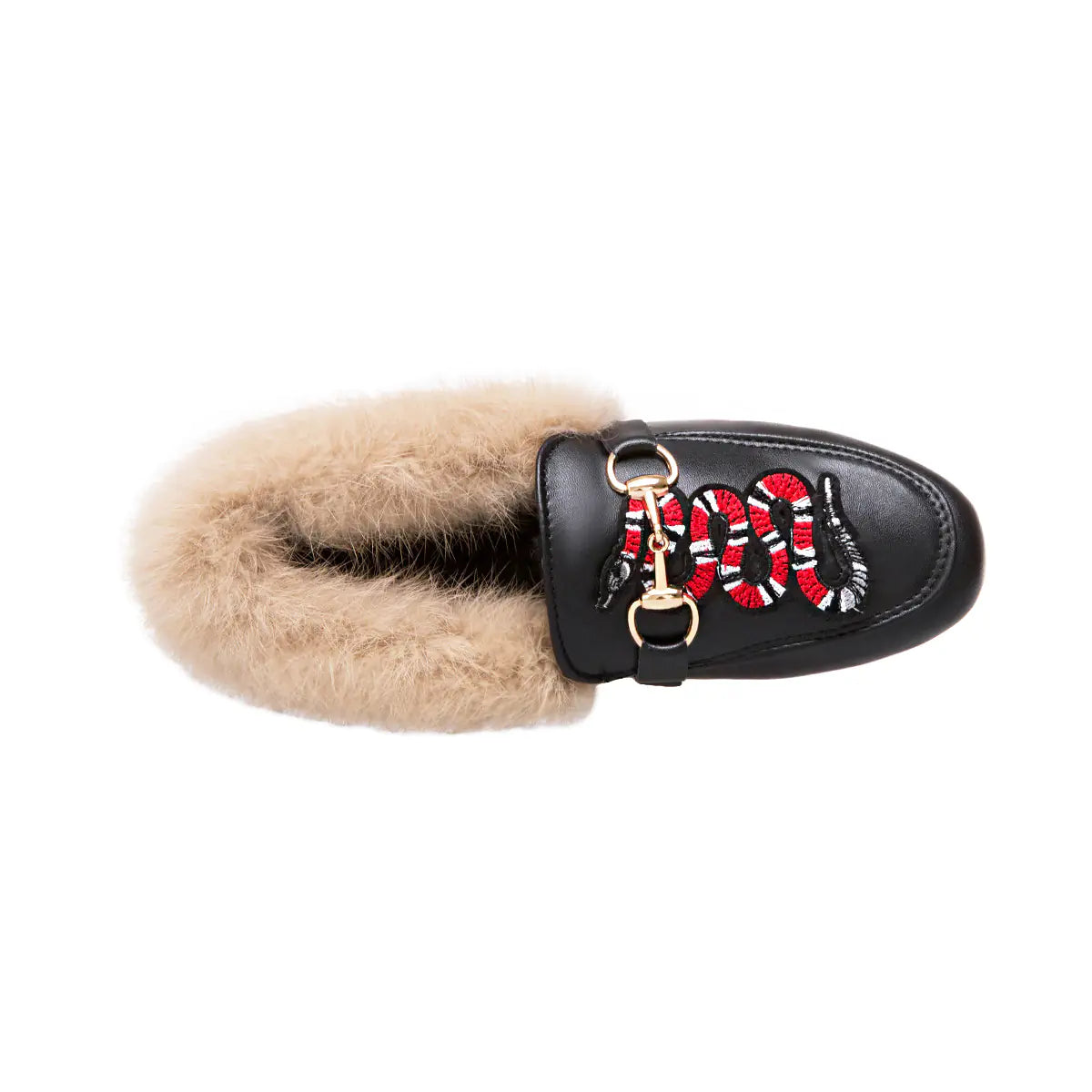 Women's Genuine Rabbit Fur Moccasins with Embroidery
