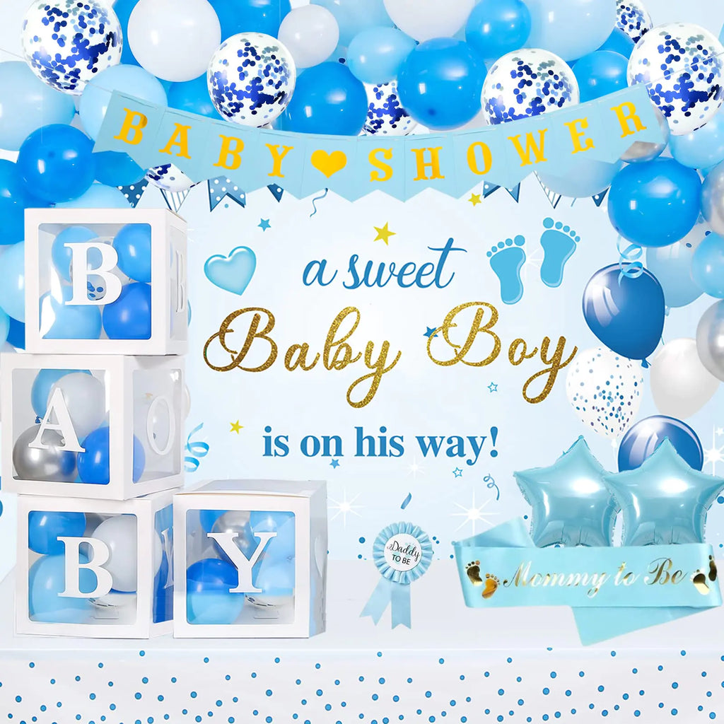 Blue Baby Shower Decor Kit — Balloons, Garland, Banner & Sash