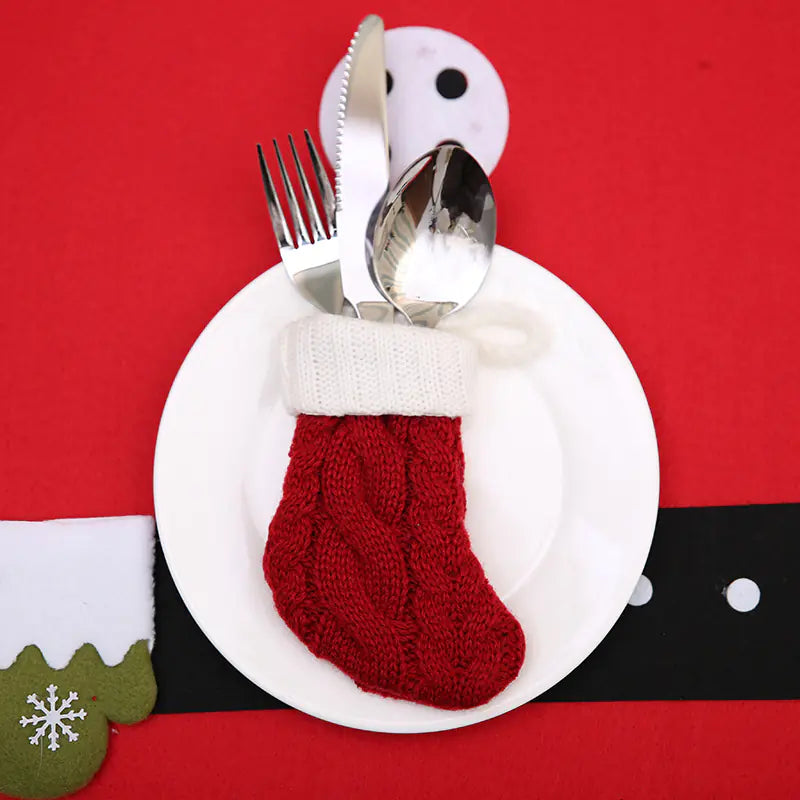 Festive Knit Stockings & Table Decor Set