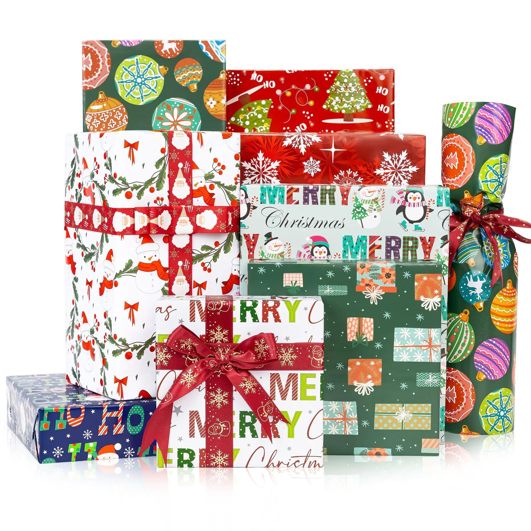 Festive Joy Christmas Wrapping Paper 8 Pack
