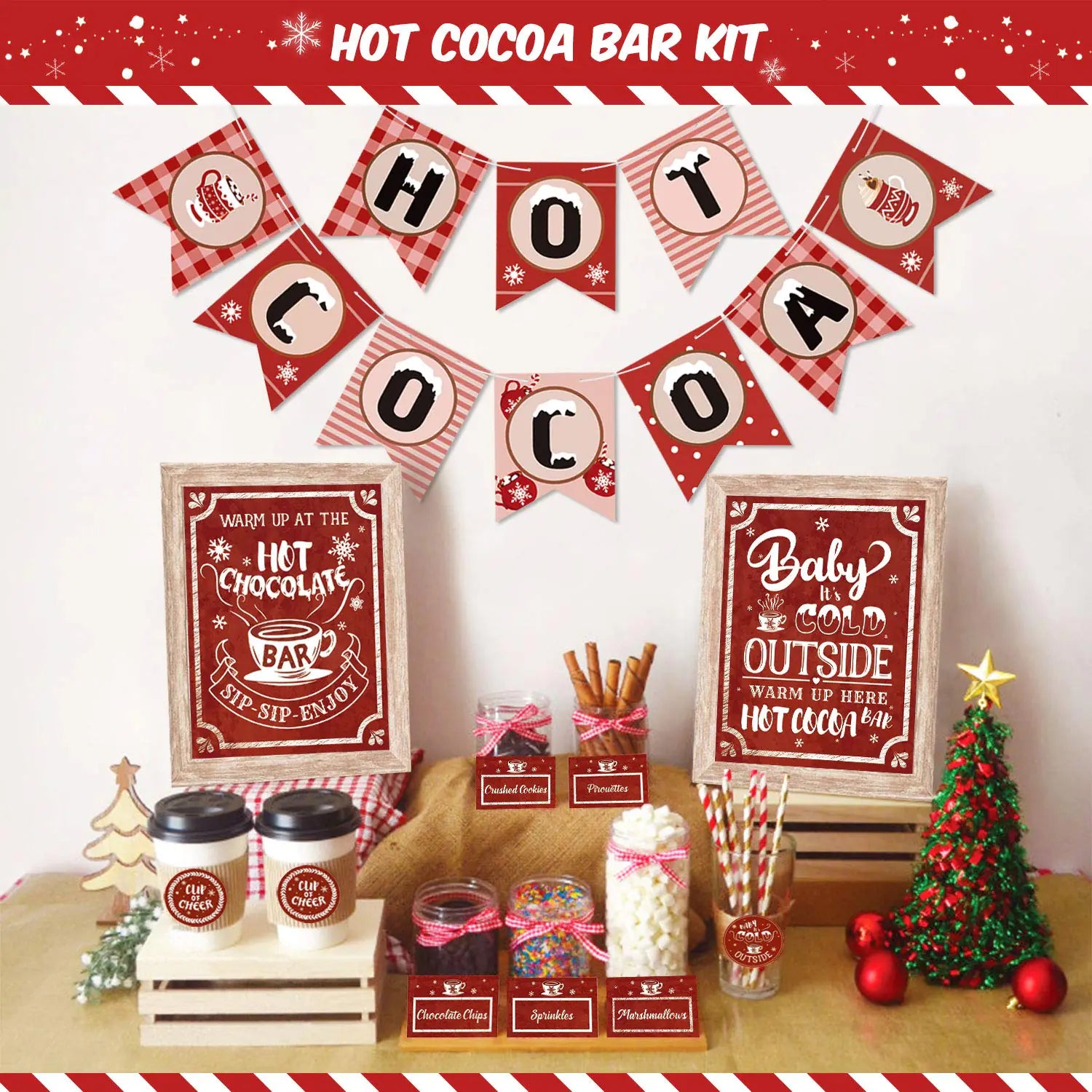 Winter Cocoa Party Kit: Banner, Signs & Decorations