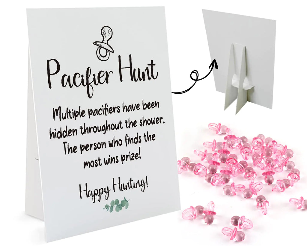 Pacifier Hunt Game Set — 8×10 Sign + 50 Mini Acrylic Pacifier